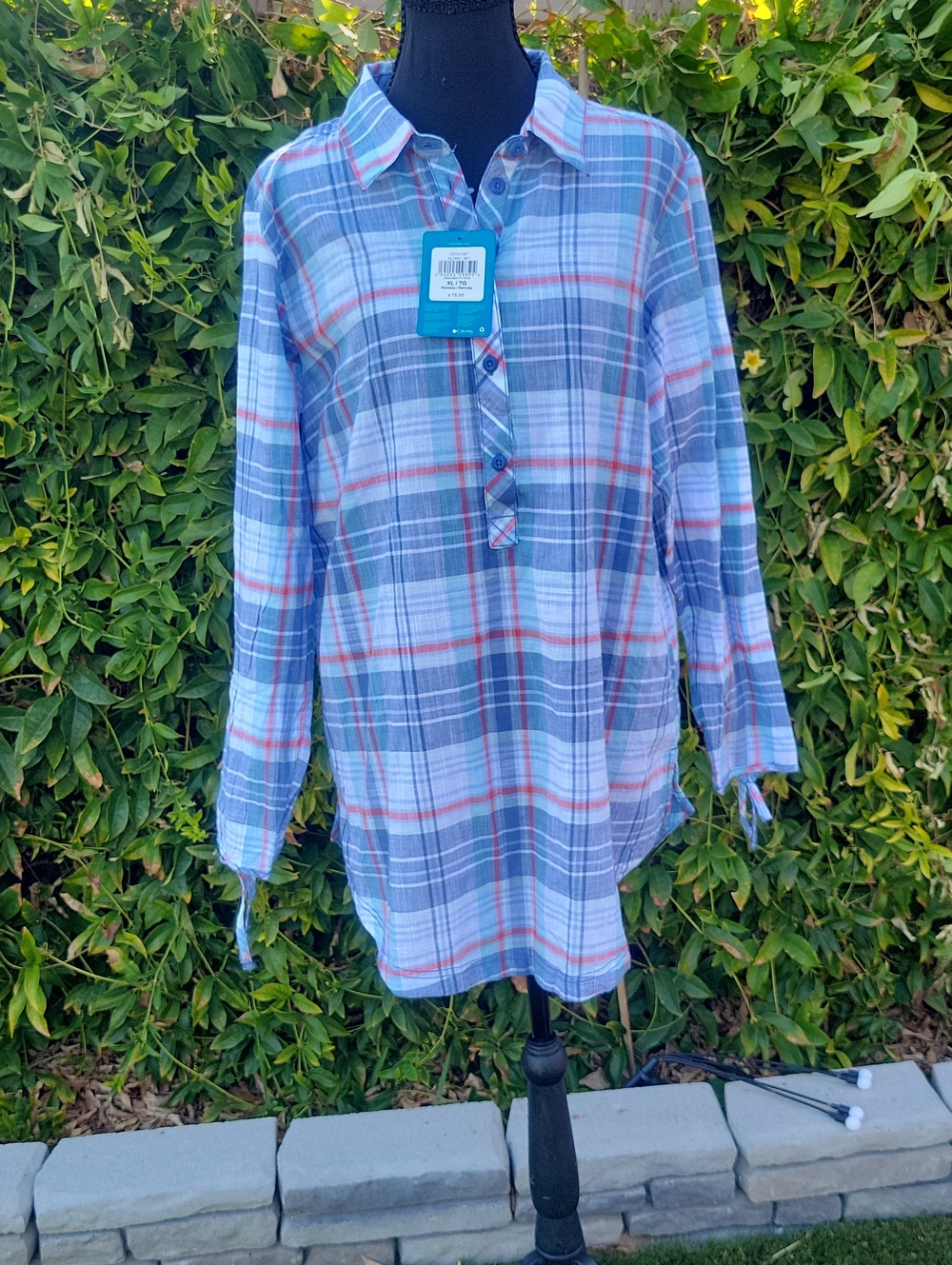 Columbia Women’s Plaid 100% Cotton Tunic Top - Blue/Red XL